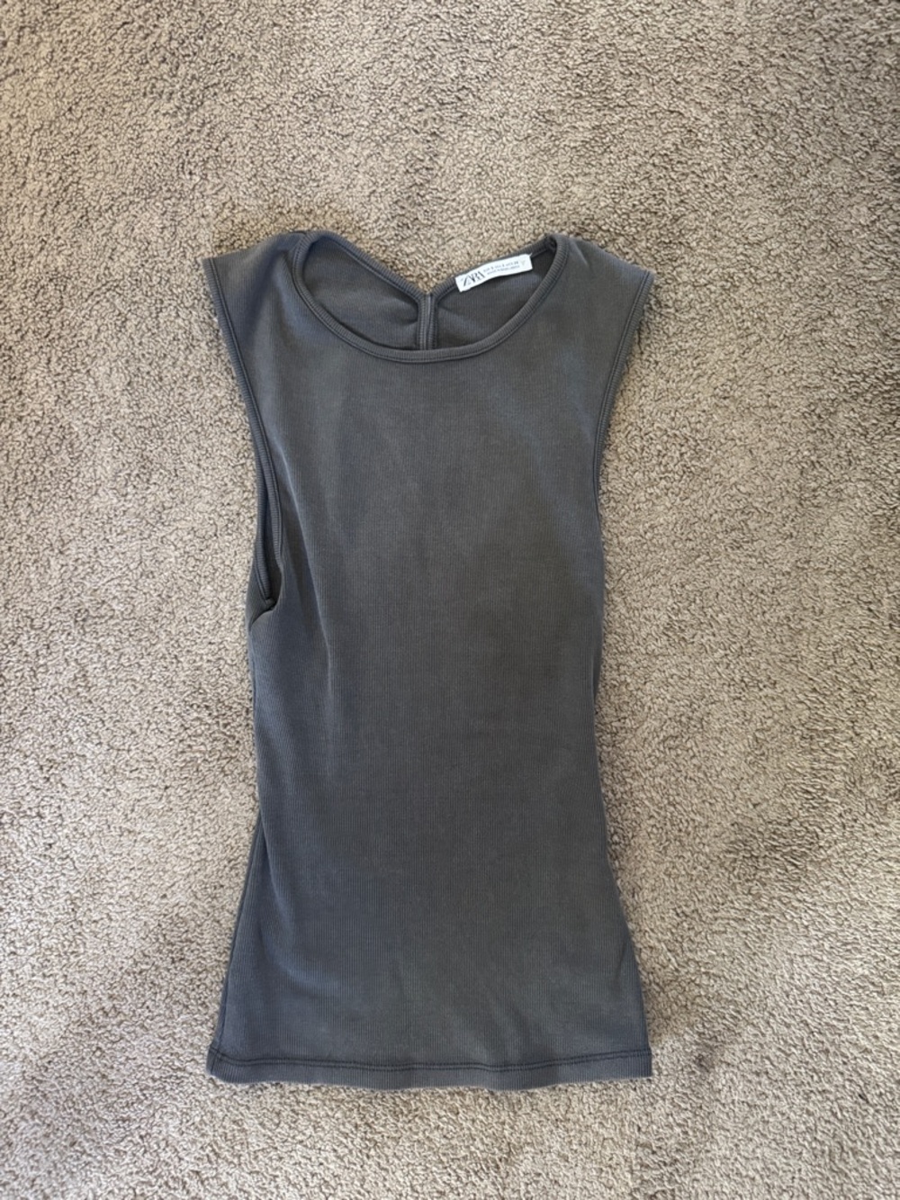 Zara Charcoal Gray Ribbed Tank Top w/ open back
